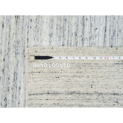 5'X7' Ivory Hand Loomed Plain Modern Striae Design Soft Wool Rug