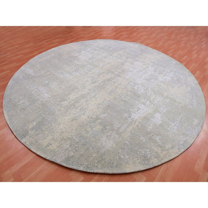 12'X12' Nimbus Gray Modern Abstract Hand Knotted Wool And Silk Round Rug