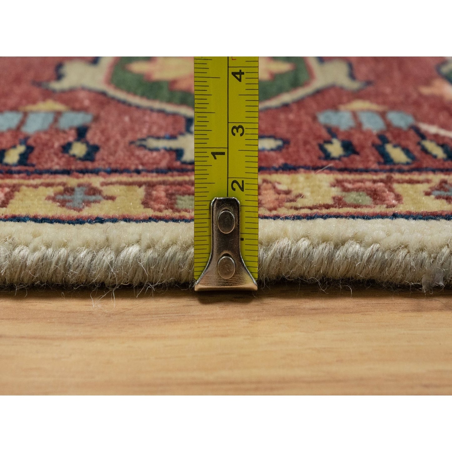 6'2"X9'1" Ivory Antiqued Heris Re-Creation Hand Knotted Soft Wool Rug