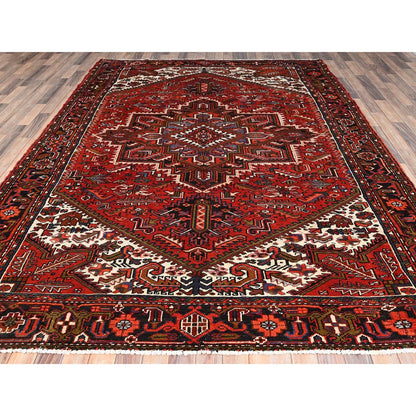 7'10"X11' Rich Red Hand Knotted Vintage Zoroastrian Heris Pure Wool Rug