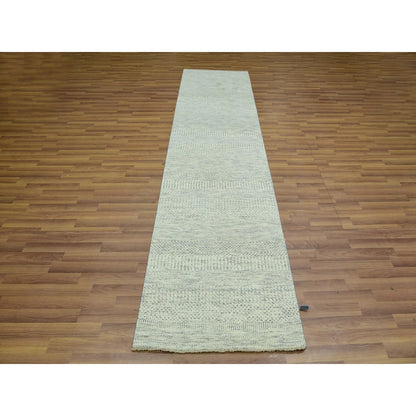 2'7"X10'1" White Hand Knotted Modern Grass Wool Runner Oriental Rug