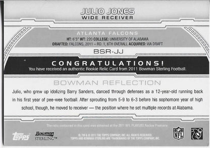Julio Jones 2011 Topps Bowman Sterling Rookie Relic Card #Bsr-Jj