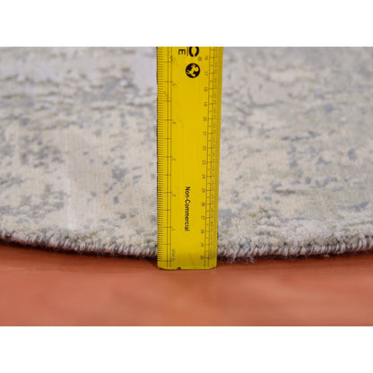 4'X4' Moonquake Gray Wool And Silk Hand Knotted Abstract Design Round Rug