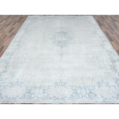 9'X12' Blue Worn Wool Hand Knotted Distressed Old Farsian Karman Rug