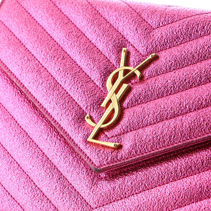 Saint Laurent Classic Monogram Wallet On Chain Matelasse Chevron Metallic