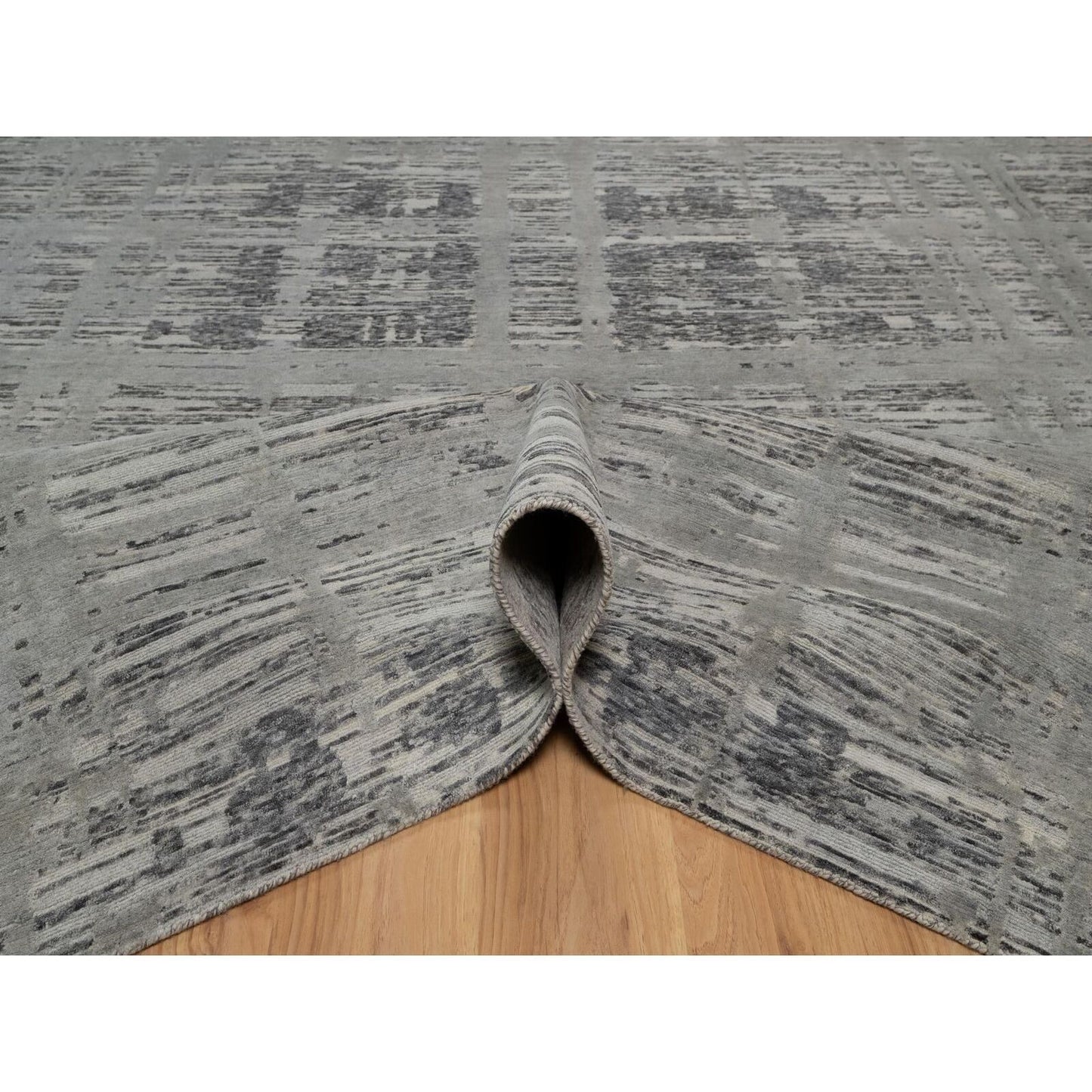 8'1"X10' Nevada Gray Modern Design Undyed Natural Wool Hand Knotted Rug