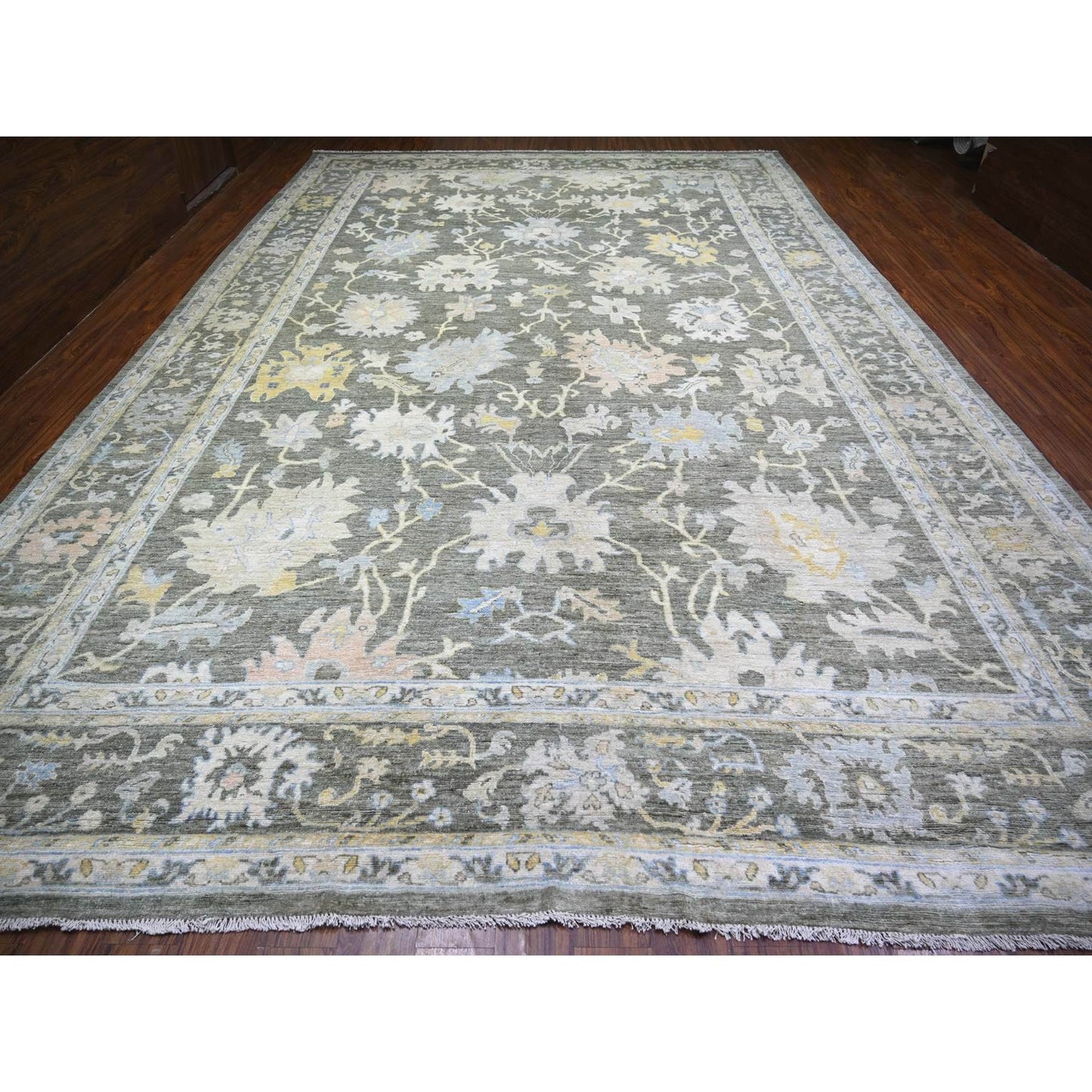 11'9"X17'6" Gray Afghan Angora Oushak Wool Hand Knotted Oriental Rug