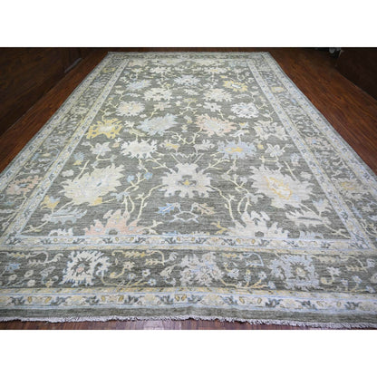 11'9"X17'6" Gray Afghan Angora Oushak Wool Hand Knotted Oriental Rug
