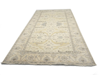 Hand-Knotted Wool Floral Oushak Oriental Rug Rare