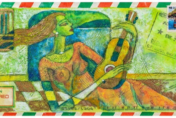 Yamin Young - Little Bird Melody Original Oil Painting Mixed Media Art With Coa