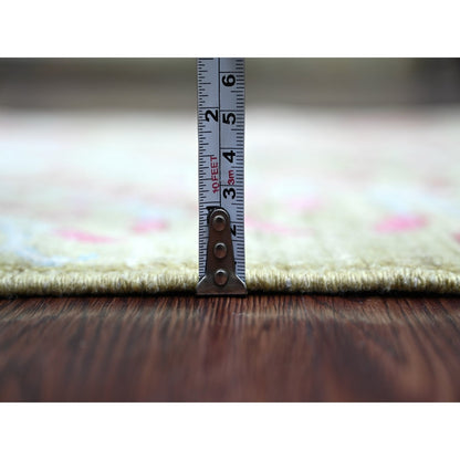 2'6"X7'8" Green Soft Wool Rug Birds Of Paradise Design Hand Knotted Runner