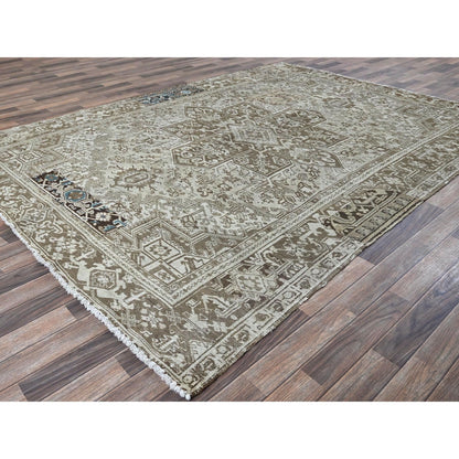 7'6"X10'4" Pastel Gray Vintage Zoroastrian Heris All Wool Hand Knotted Rug