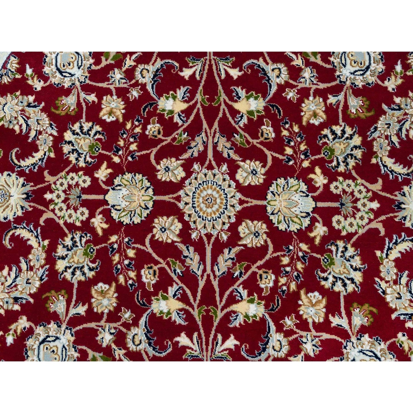 6'X6' Red 250 Kpsi Organic Wool Hand Knotted Nain Design Round Rug