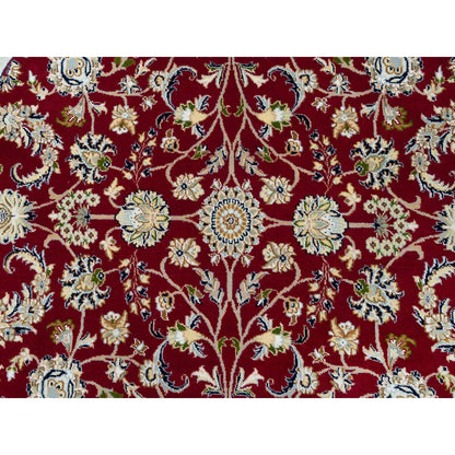 6'X6' Red 250 Kpsi Organic Wool Hand Knotted Nain Design Round Rug