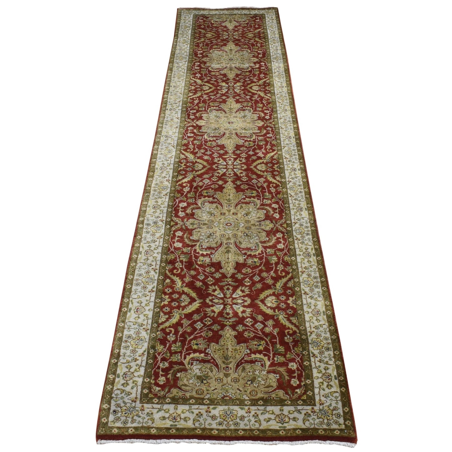 2'4"X11'5" Barn Red Kishoon Revival Wool Hand Knotted 300 Kpsi Runner Rug