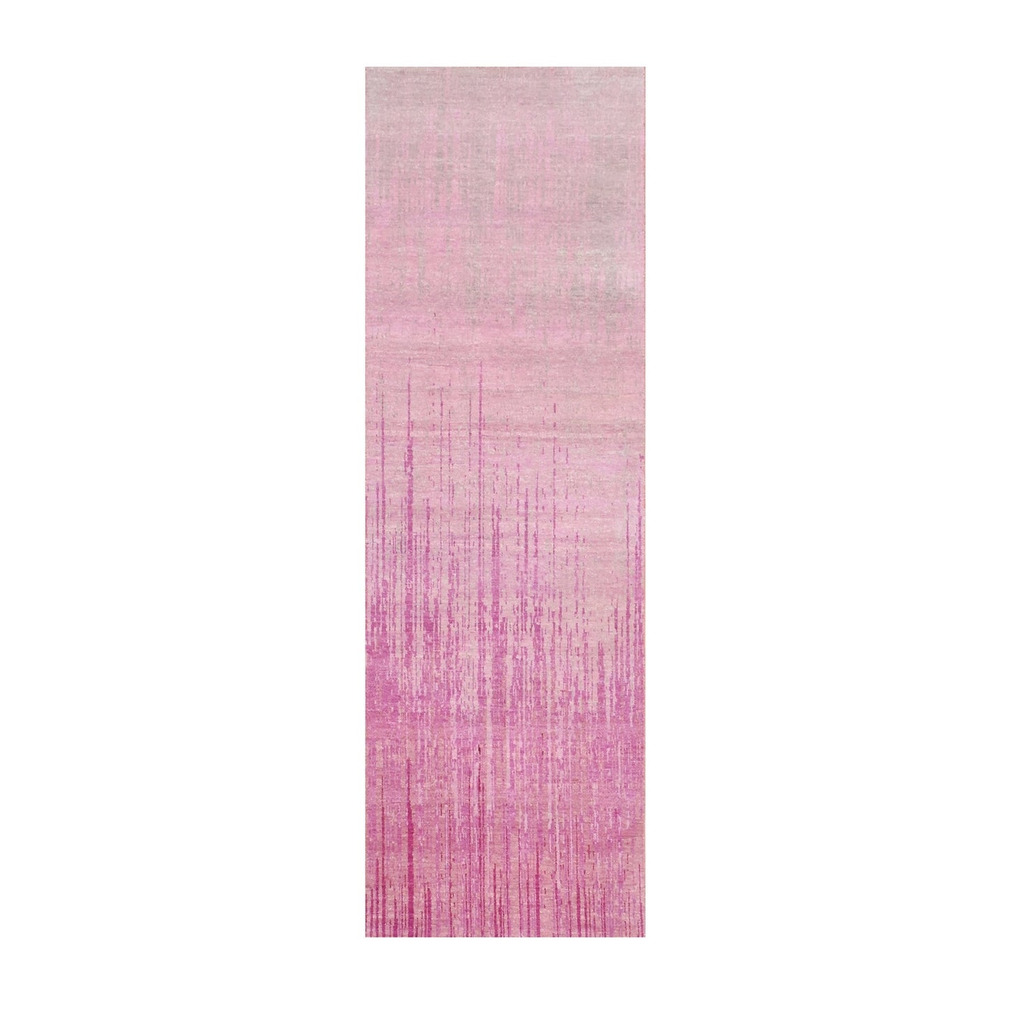 2'7"X8'4" Pink Hand Knotted Vertical Ombre Design Natural Wool Runner Rug