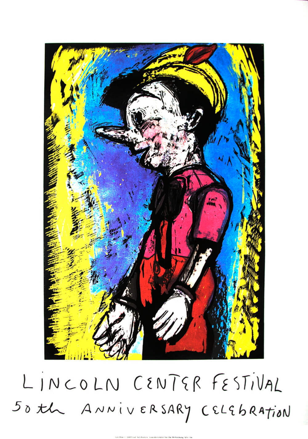 Jim Dine Pinocchio " Mixed Media Pop Art Yellow, Multicolor Linco