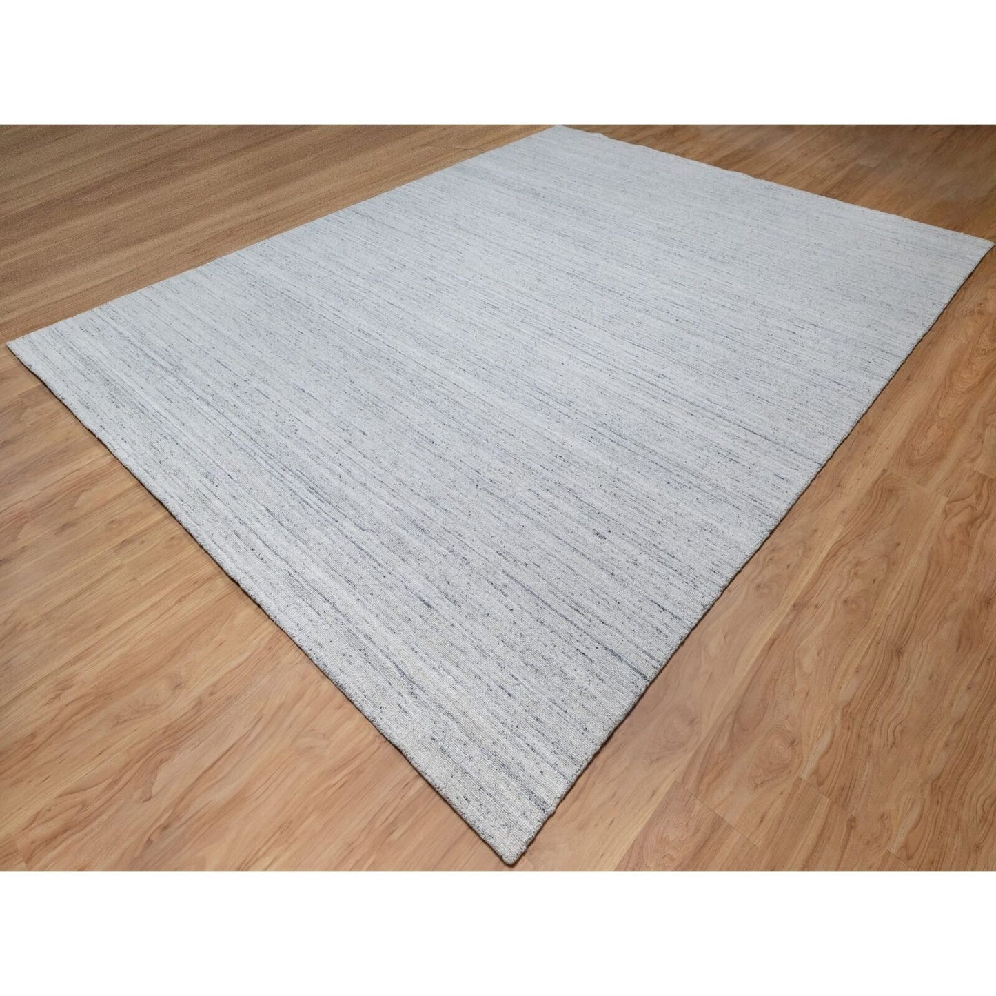 9'X12' Misty Gray Modern Striae Design,Natural Wool Hand Loomed Rug