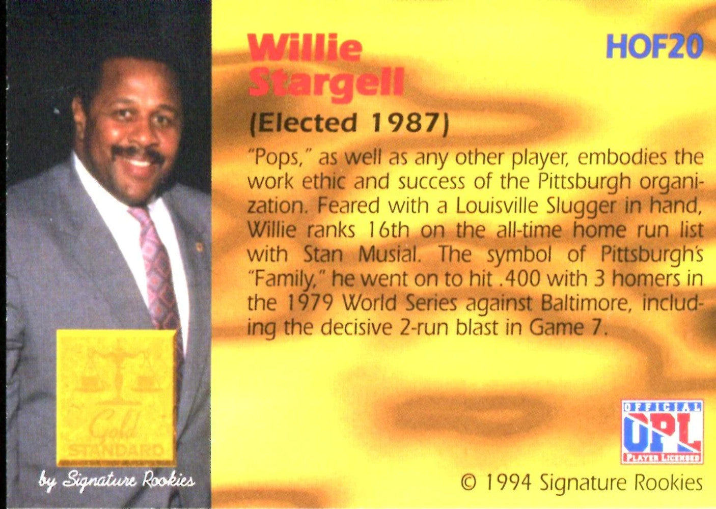 Willie Stargell 1994 Signature Rookies Autographed Card #2294/2500