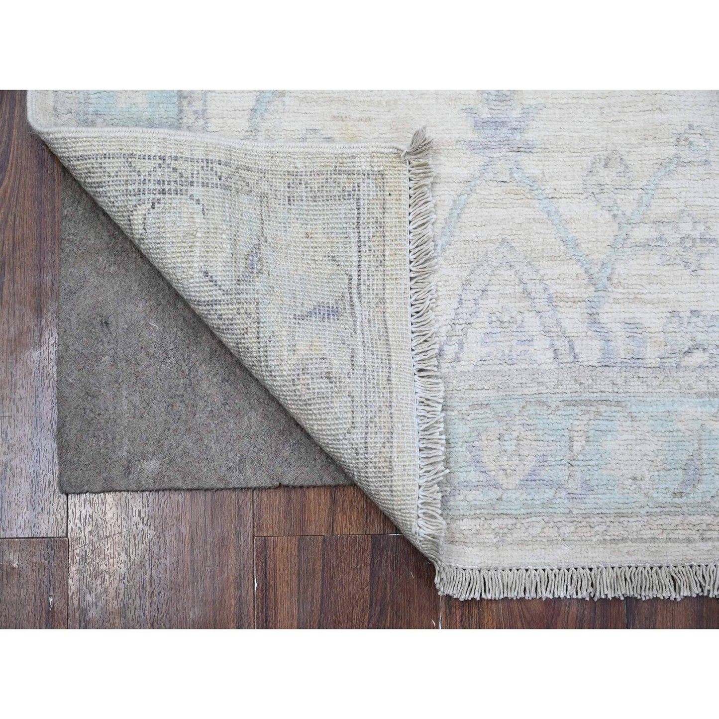 2'7"X8'2" Nebulous White Hand Knotted Washed Out Peshawar Wool Runner Rug