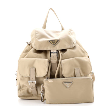 Prada Double Front Pocket Backpack Re-Nylon With Leather Medium