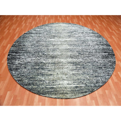10'X10' Black Striae Design Wool And Silk Hand Knotted Round Rug