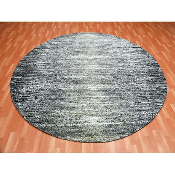 10'X10' Black Striae Design Wool And Silk Hand Knotted Round Rug