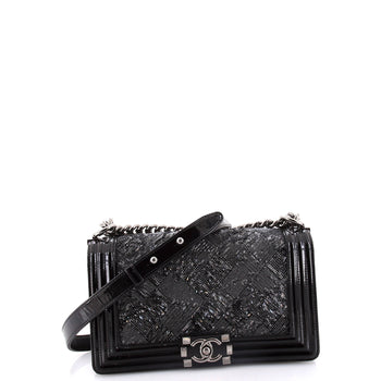 Chanel Boy Flap Bag Sequin With Patent Old Medium