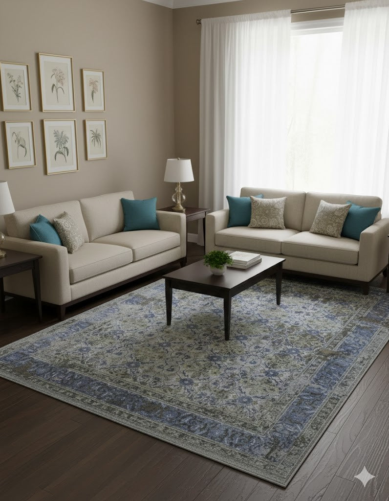 Modern handmade oriental rug distressed floral carpet 8x10 ft