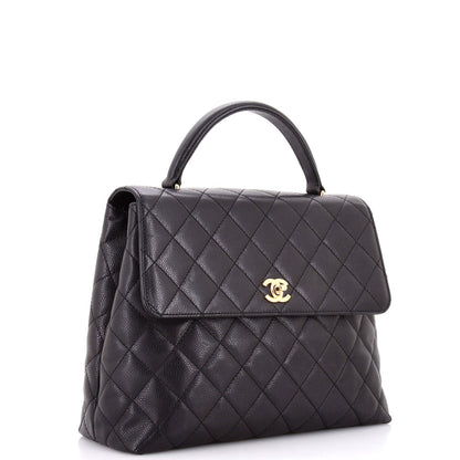 Chanel Vintage Classic Top Handle Flap Bag Quilted Caviar Jumbo