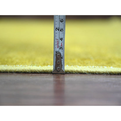 7'7"X9'7" Yellow Overdyed Zero Pile Tribal Design Hand Knotted Wool Rug