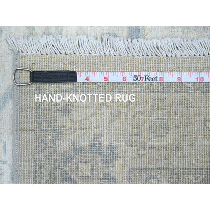 2'9"X9'10" White Heris All Over Design Pure Wool Hand Knotted Runner Rug