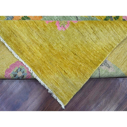 9'1"X12'5" Green Chinese Art Deco Inspired Peshawar Hand Knotted Wool Rug