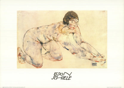 Egon Schiele Kneeling Nude " Offset Lithograph Art Nouveau