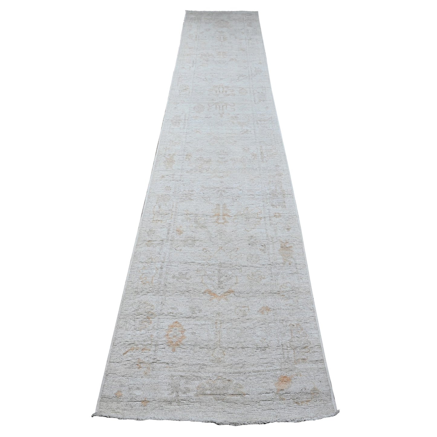 2'9"x12' Pure Silver Gray Afghan Angora Oushak Runner Oriental Rug