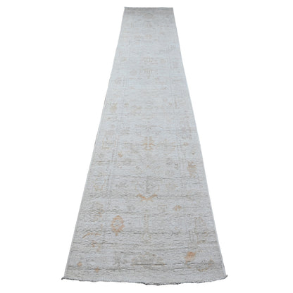 2'9"x12' Pure Silver Gray Afghan Angora Oushak Runner Oriental Rug
