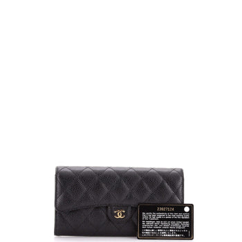 Chanel Cc Gusset Classic Flap Wallet Quilted Caviar Long