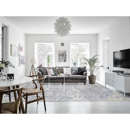 9'X12' Ash Gray Broken Kishoon Wool With Pure Silk Hand Knotted Rug