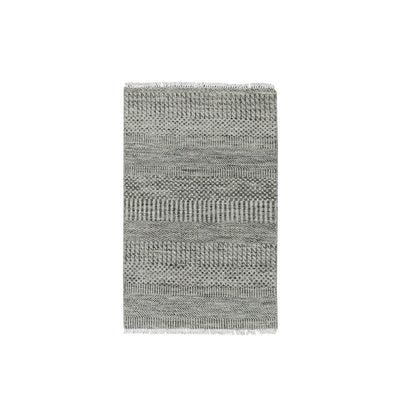 2'X3'2" Gentle Gray Modern Hand Knotted Grass Design Undyed Wool Mat Rug