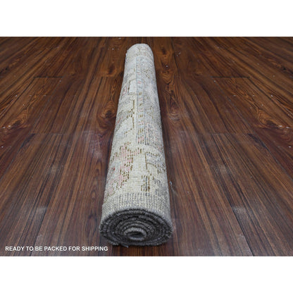 3'X8' Spanish Gray Hand Knotted Angora Oushak Afghan Runner Oriental Rug