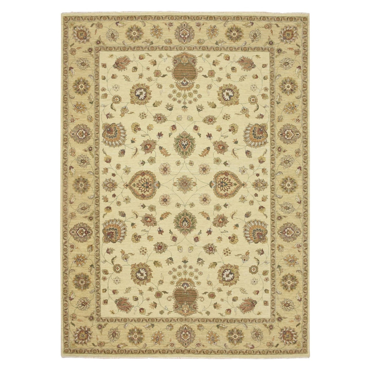 8'3"X11'6" Ivory Hand Knotted Agra Ziegler Design Leaf Pattern Wool Rug