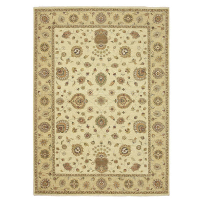 8'3"X11'6" Ivory Hand Knotted Agra Ziegler Design Leaf Pattern Wool Rug