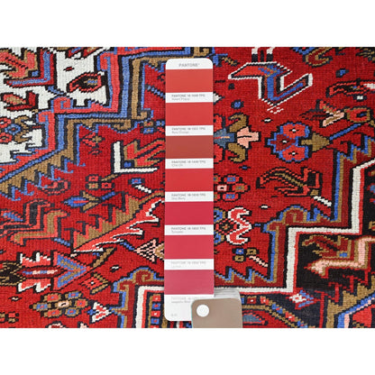8'X11' Sox Red Antique Zoroastrian Heris Wool Hand Knotted Oriental Rug