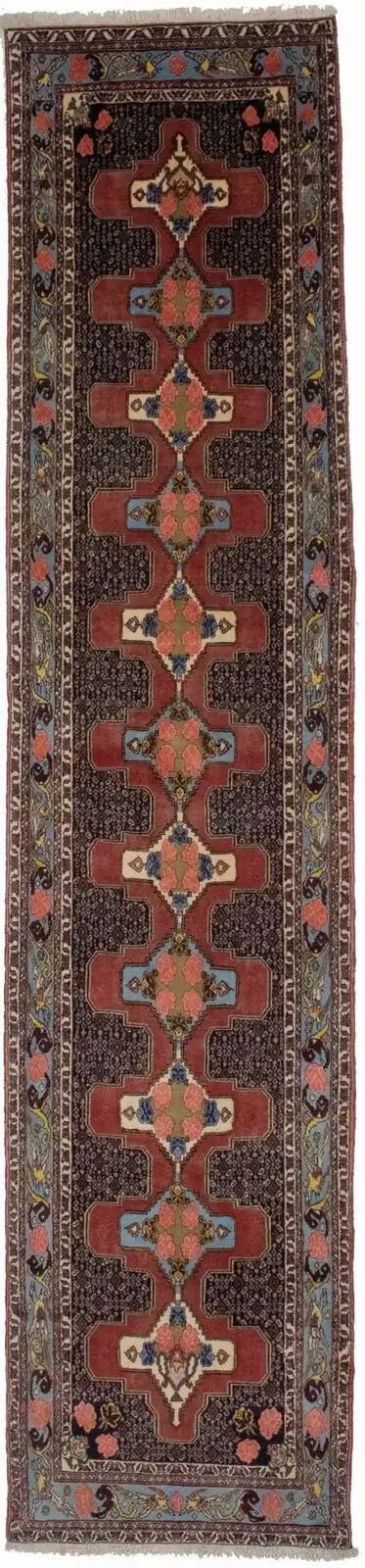 3X13 Ft Vintage Wool Oriental Runner Rug Floral