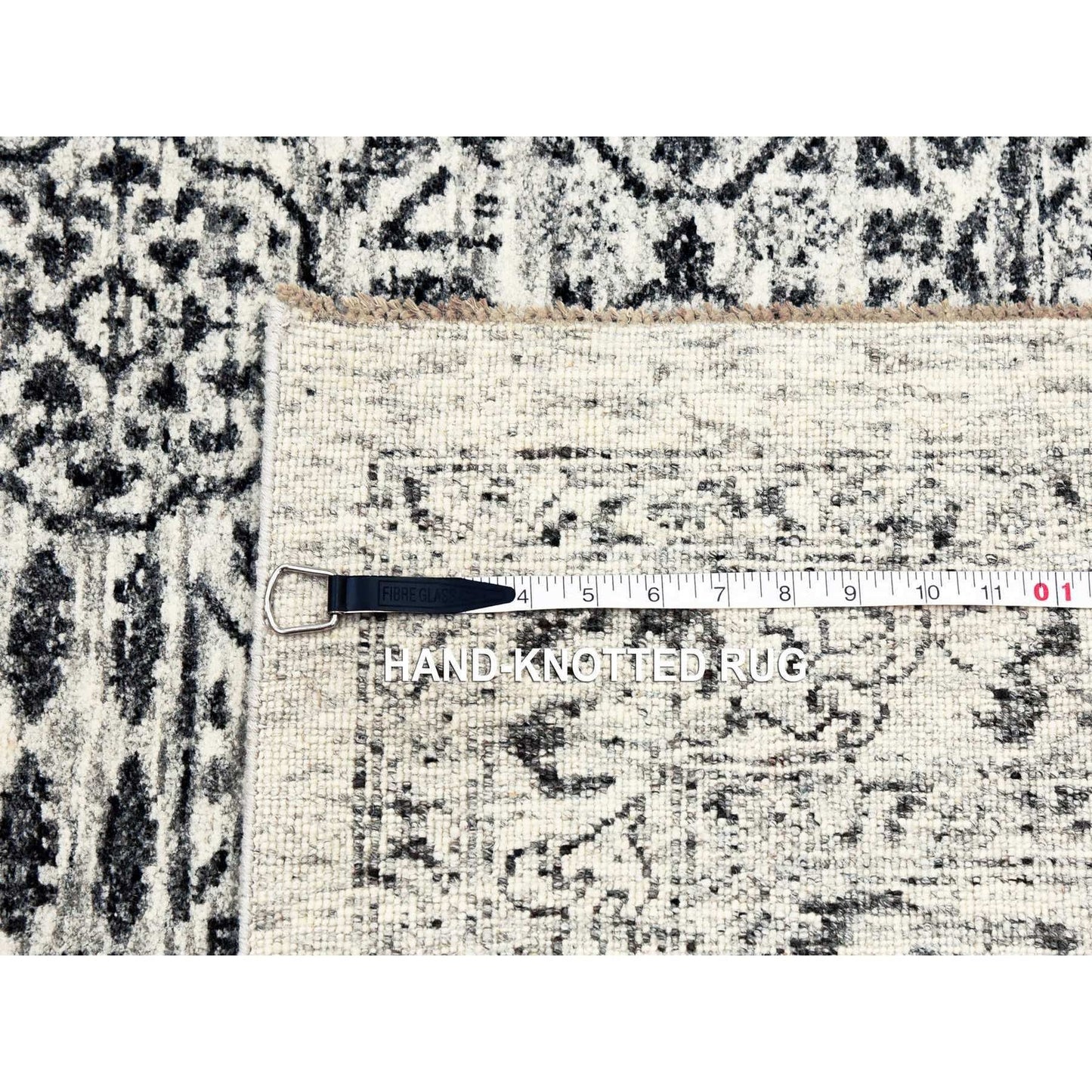 2'8"X10' White Mamluk Dynasty Design Undyed Wool Hand Knotted Runner Rug