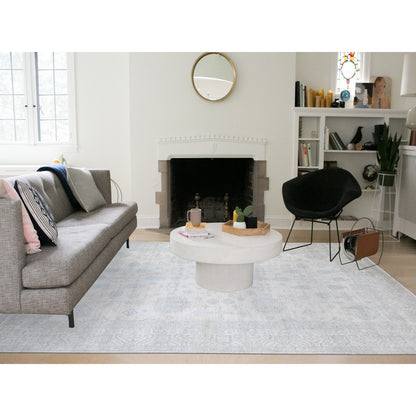8'9"X11'7" Ivory Pure Wool White Wash Peshawar Hand Knotted Rug
