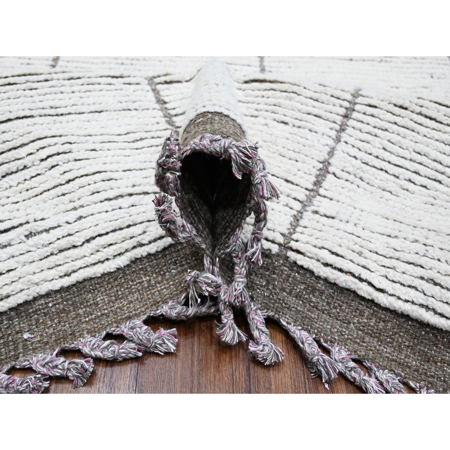 12'X16'2" Silky White Hand Knotted Moroccan Weave Geometric Oversized Rug