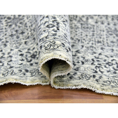 6'1"X9'3" White Hand Knotted Mamluk Dynasty Design Undyed 100% Wool Rug