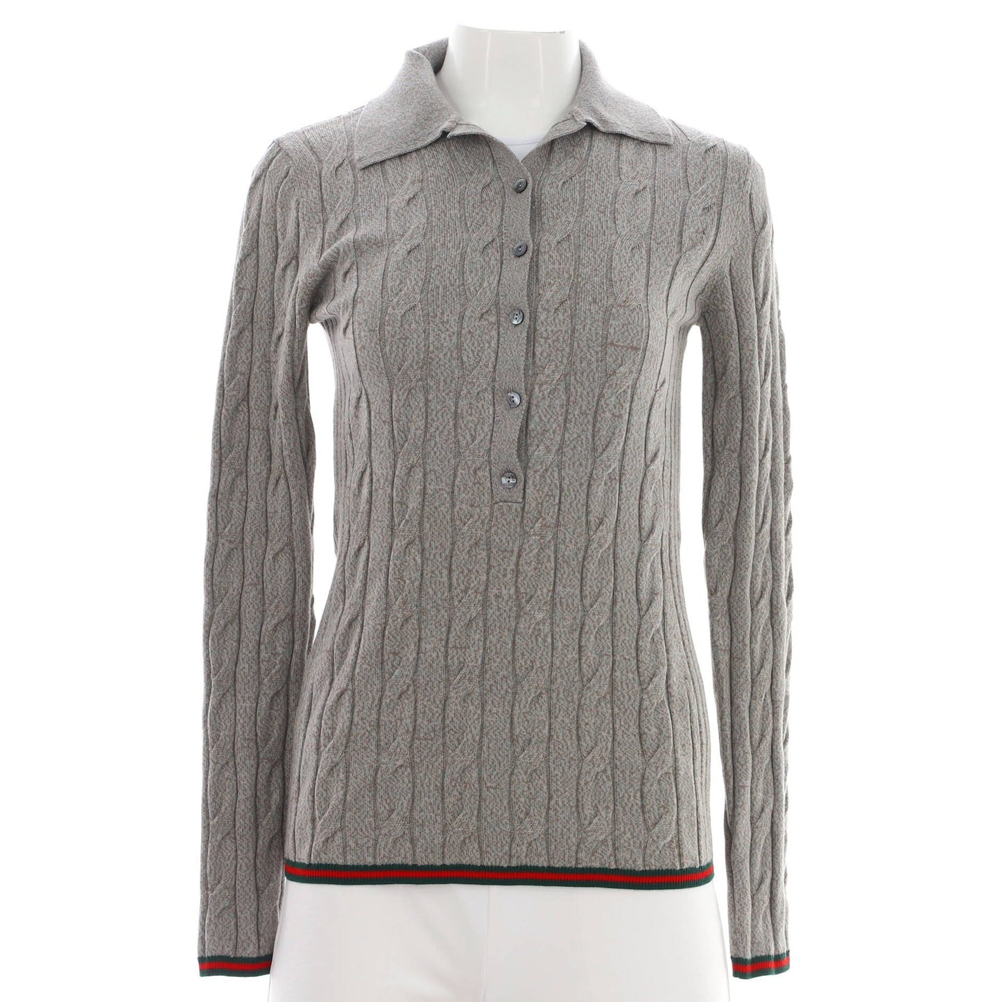 Gucci Women'S Cable Knit Polo Sweater Wool