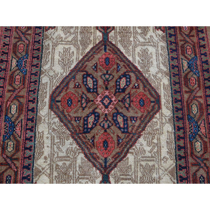 3'2"X14'10" Taupe Brown Antique Zoroastrian Wool Hand Knotted Runner Rug